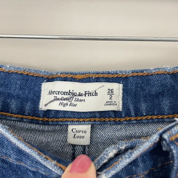 Abercrombie & Fitch Curve Love High Rise The Cut Off Jean Shorts Size 2 - Picture 3 of 5